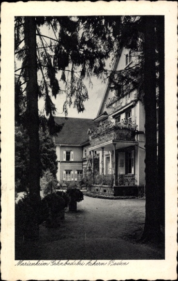 Postcard Achern in Baden Schwarzwald, Marienheim Granbad, near a classic building, surrounded by trees