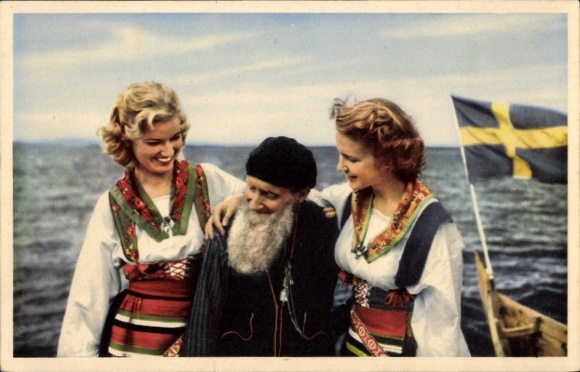 Postcard Sweden, old and young in harmony