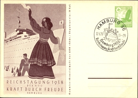 Postal stationery PC Hamburg, Reichstag meeting of the NSG KdF 1938, steamer Wilhelm Gustloff