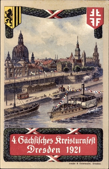 Artist PC Dresden center old town, 4th Saxon district gymnastics festival 1921, steamer Saxony