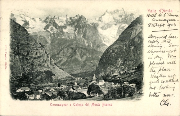 Ak Courmayeur Aostatal Valle D'Aosta, Catena del Monte Bianco, Ortschaft mit Landschaftsblick