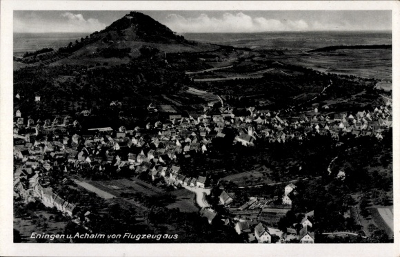 Postcard Eningen unter Achalm am Albtrauf, aerial photograph