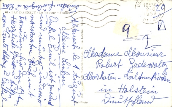 Postcard steamship France on Lake Annecy