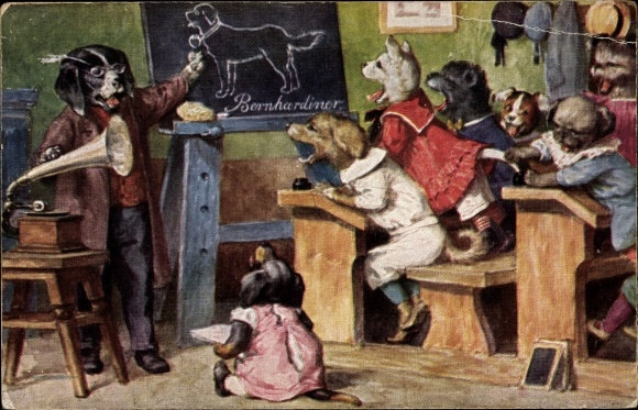 Artysta Ak Thiele, Arthur, humanizowane psy, nauczanie języka, klasa szkolna, nauczyciel