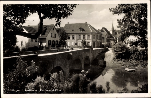 PC Söllingen Pfinztal am Kraichgaus Baden Württemberg, lot at the Pfinz, bridge, church tower