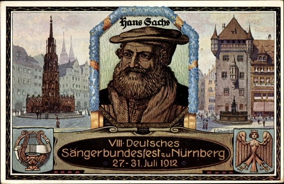Passepartout PC Nuremberg in Middle Franconia Bavaria, 8th German Singers&#39; Association Festival 1912, Hans Sachs