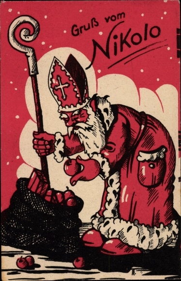 Ak Glückwunsch Weihnachten, Gruß vom Nikolo, Nikolaus mit Geschenkesack