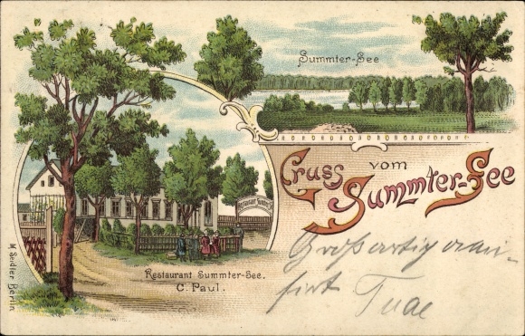 Chromo-Litho Summt Mühlenbeck Mühlenbecker Land, Summter See, Restaurant C. Paul