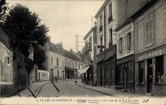 Ak Orsay Essonne, + COURONNES, FE RESTAURANT, VALLÉE DE CHEVREUSE, Ecke der Rue de Paris
