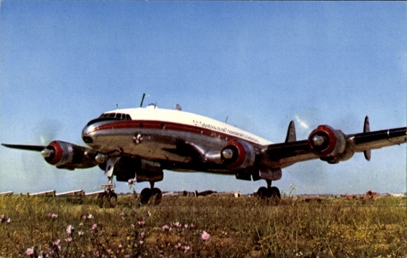 Postcard Algerian passenger aircraft, Lockheed Constellation, Cie Air Algerie