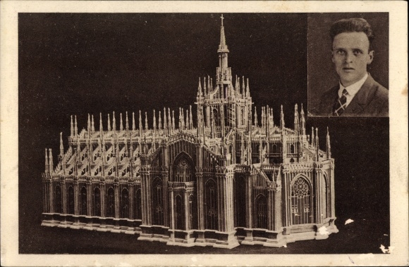 Postcard model of the Milan Cathedral, fretwork and carving, Erich Winkler from Duisburg