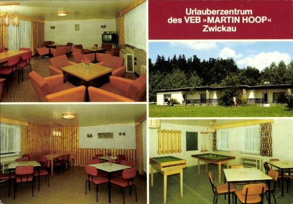 Postcard Stangengrün Kirchberg in Sachsen, holiday resort of VEB Martin Hoop, bowling alley, television