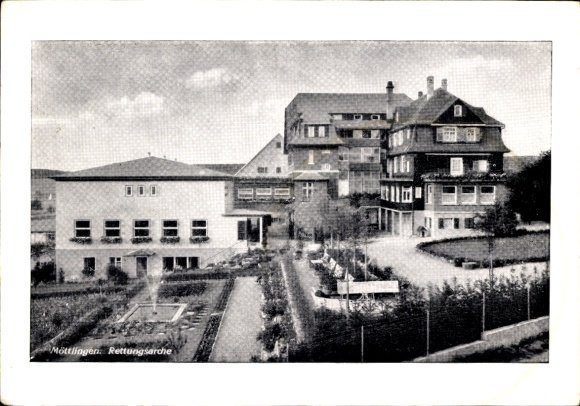 Postcard Möttlingen Bad Liebenzell in the Black Forest, Rettungsarke building, garden, clouds