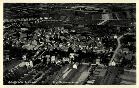 Postcard Bruchköbel in Hesse, aerial view of Bruchkobel, many houses, rural surroundings
