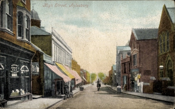Ak Aylesbury Buckinghamshire England, High Street,  belebte Straße,  Gebäude, Geschäfte