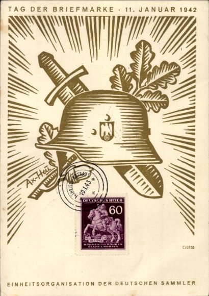 Kunstenaarsbriefkaart Axster Heudtlaß, Postzegeldag 1942, KdF