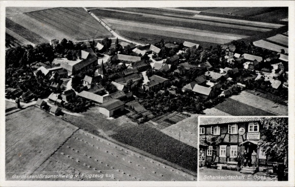Postcard Gardessen near Cremlingen Lower Saxony, aerial photograph, Schwankwirtschaft zur Post, E. Goes