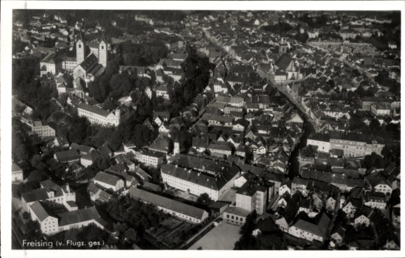 Postcard Freising in Upper Bavaria, aerial photograph