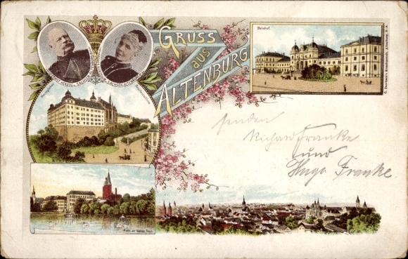 Litho Altenburg in Thüringen, Schloss, Stadtansicht, Herzog Ernst I, Herzogin Agnes