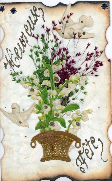 Material Glitter Postcard Flower basket, Real plants, Doves