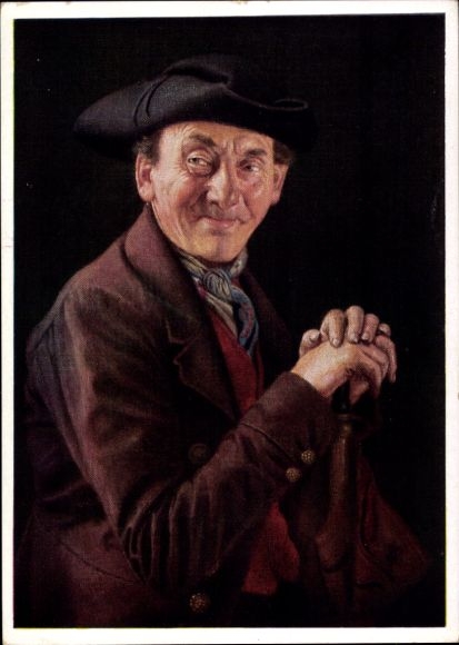 Postcard man in Swabian costume, walking stick, portrait, VDA 1 1 1