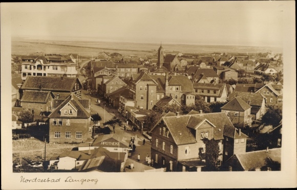 Postcard Nordseebad Langeoog Ostfriesland, panorama, pharmacy