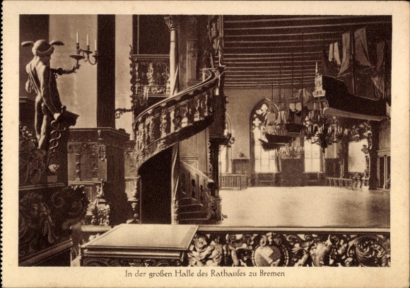 Postcard Bremen, Town Hall, Great Hall