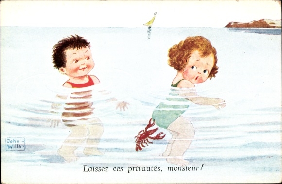 Artist PC Wills, John, bathing children, lobster