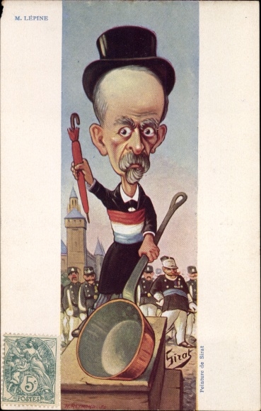 Kunstenaar Ak Sirat, Franse politicus Lepine, karikatuur, Dreyfus-affaire