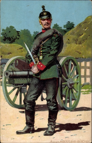 Künstler Ak Hoffmann, A., Deutscher Soldat, Kanonier, Munitionsgürtel, Pickelhaube, Kaiserreich