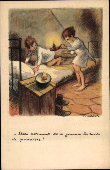 Artist PC Poulbot, Ligue Nationale contre le Taudis, Children at bedtime