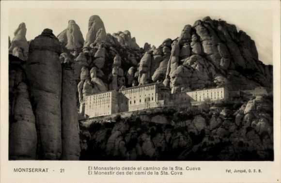 Zdjęcie Montserrat Katalonia, Monasterio, skały, ścieżka do Santa Cueva, czarno-białe zdjęcie