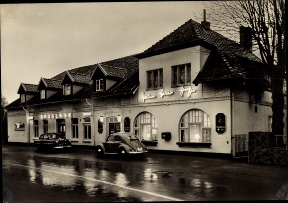 Ansichtkaart Hamburg Wandsbek Saselbek, Restaurant Hein Ten Hoff, buitenaanzicht, verlichting, auto's