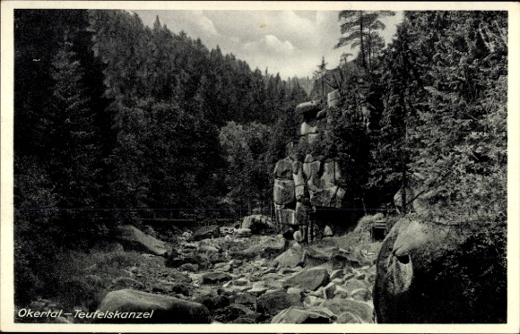 Ak Oker Goslar am Harz, Okertal, Okertal-Teufelskanzel, Felsen, Wald, Fluss, Natur