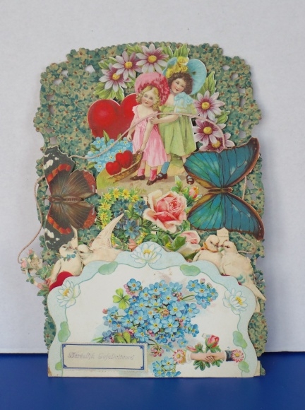 Backdrop card 3D wafer standee, congratulations, two girls, butterflies, doves, flowers