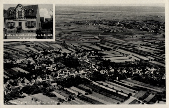 Postcard Dundenheim Neuried in Baden, aerial photograph, Gasthaus zu Deutschen Schwert