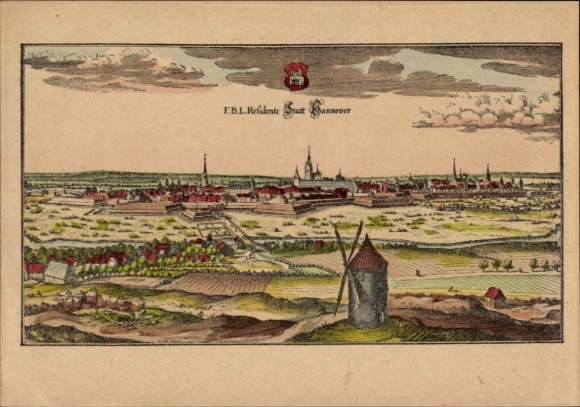 Künstler Ak Merian, Hannover in Niedersachsen, Gesamtansicht 1654