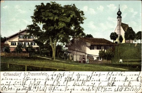 Ak Ettendorf Surberg in Oberbayern, Teilansicht der Ortschaft mit der Kirche