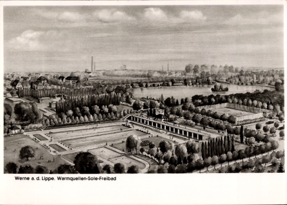 Postcard Werne an der Lippe Westphalia, warm spring brine outdoor pool