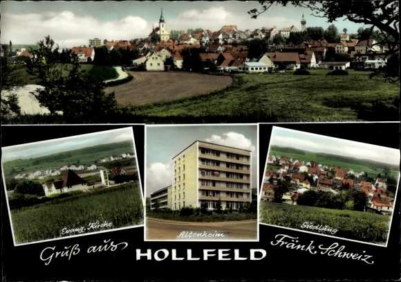 PC Hollfeld in Franconian Switzerland, overall view, settlement, old people&#39;s home, Ev. Church