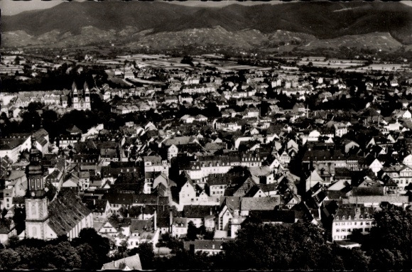 Postcard Offenburg in Baden Black Forest, Black Forest landscape, city view, many roofs, numerous
