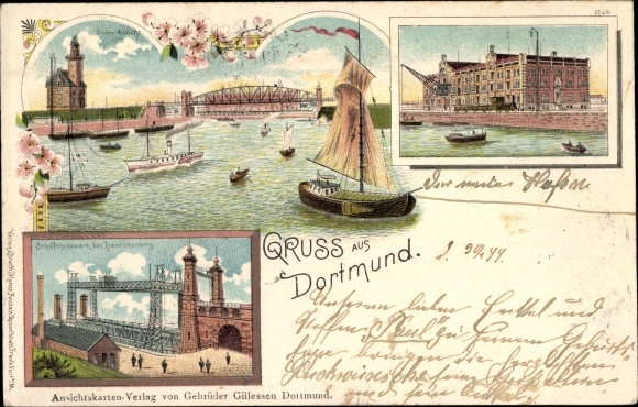 Chromo-Litho Dortmund in the Ruhr area, port, ship lift Henrichenburg