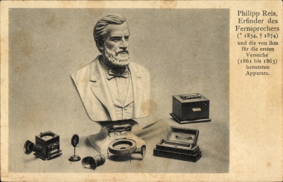 Postcard Philipp Reis, inventor of the telephone, bust