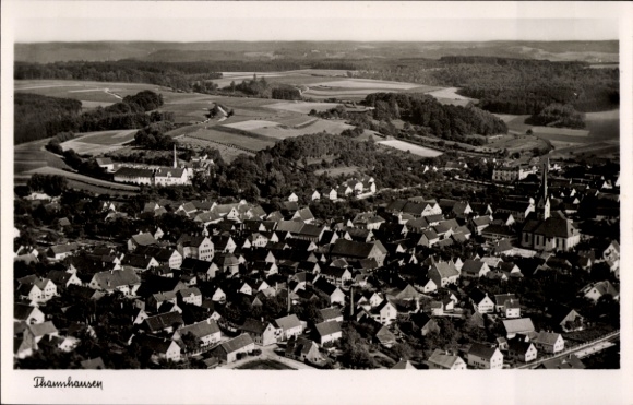 Postcard Thannhausen in Swabia, aerial photograph