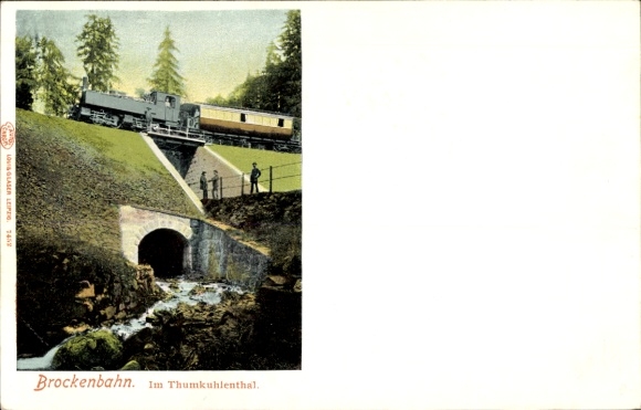 Ak Wernigerode am Harz, Brockenbahn im Thumkuhlental, Dampflok