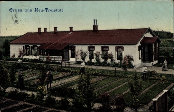 Postcard Freistatt in Lower Saxony, house, vegetable garden