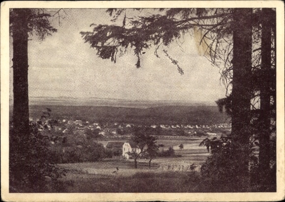 Ak Ohorn in Saksen, landschapsfoto, hoge bomen, dorpsgezicht, glooiende heuvels