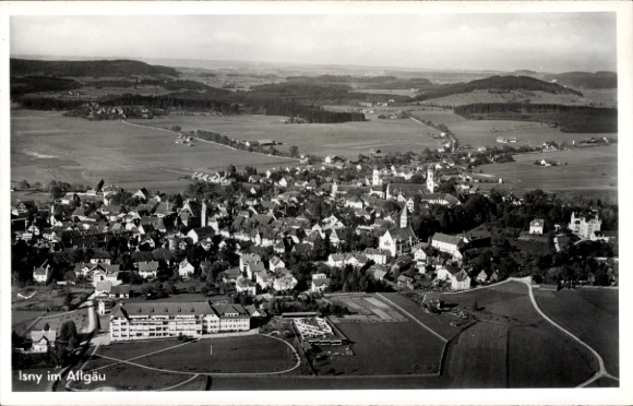 Postcard Isny im Allgäu, aerial photograph
