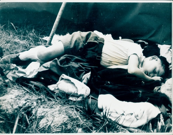 Photo Fell asleep while packing, sleeping child, boy lying on clothes