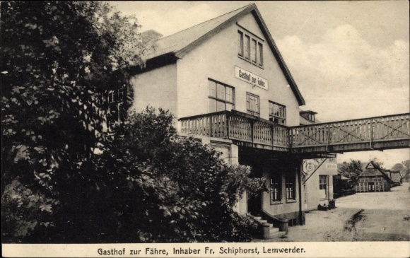 Postcard Lemwerder in Oldenburg, Gasthof zur Fähre, station restaurant